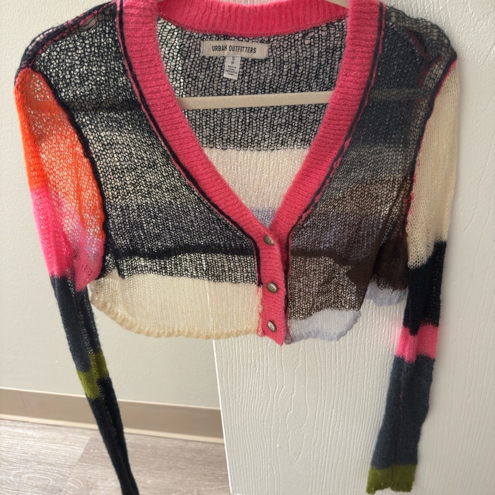 Urban Outfitters Colorful Sheer Cropped Cardigan